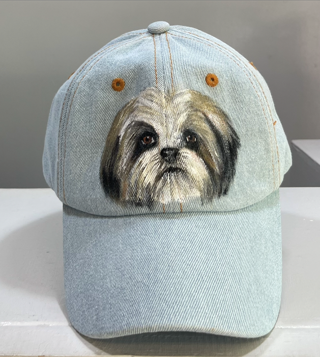 Retrato de perro pintado a mano en gorra  | Regalo único