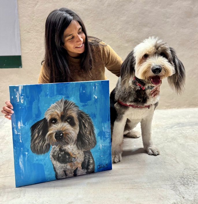 cuadro de mascota pintado a mano para decorar tu hogar.