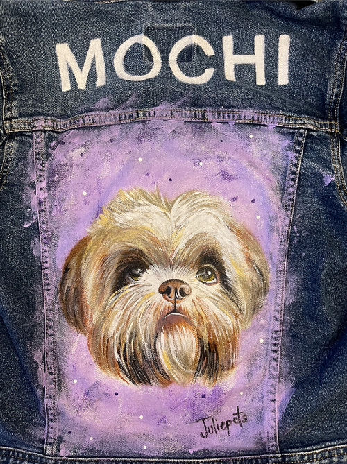 Chamarra de mezclilla azul con retrato de perro pintado a mano, regalo personalizado