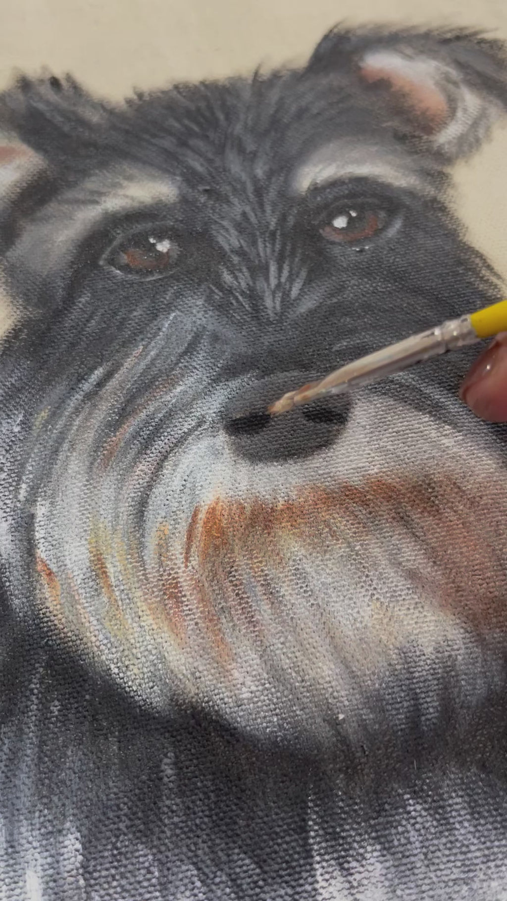 Perro schnauzer pintado a mano en chamrra de mezclilla, regalo personalizado, día del padre.